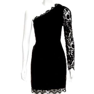 MADISON MARCUS Black Lace One-Shoulder Dress SZ M